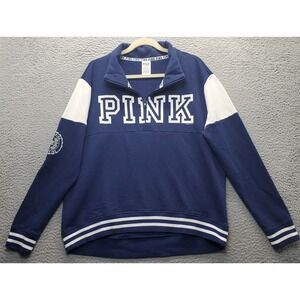 PINK Victoria's Secret Sweatshirt Womens L Blue Long Sleeve Fleece Lined 1/4 Zip